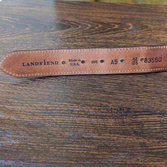 Lands' End Light Beige Braided Elastic Leather End Brass Buckle Belt - Picture 4 of 10